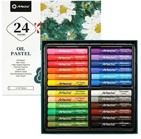 Artecho Oil Pastels Set of 24 Colors, Soft Oil Pastels for Art Painting, Drawing, Blending, Oil Crayons Pastels Art Supplies for Artists, Beginners, Students, Teachers