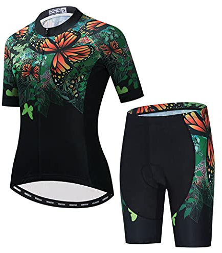 Hotlion Radtrikot Damen Set Kurzarm Fahrradbekleidung Frauen Sommer Fahrradkleidung Fahrradtrikot Rennrad Outfit CF2