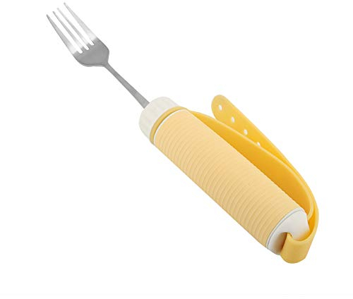 TOPINCN Utensile per Disabili, Forchetta/Cucchiaio in Acciaio Inossidabile Stoviglie da Tavola Rotanti a 360 Gradi con Manico in Silicone Antiscivolo per Uso Anziano(forchetta)