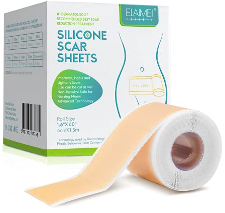 Moulis Pansement Silicone Cicatrice,Feuilles d'élimination des cicatrices en pour l'acné, les chéloïdes, brûlures, le traitement chirurgicales césarienne(4X 150cm ) Beige