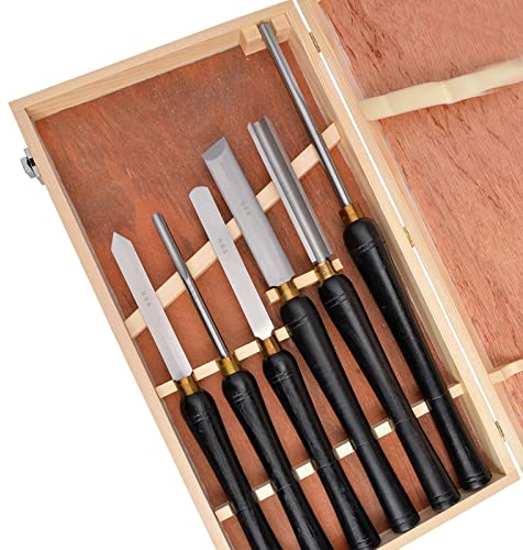 ZPYXBH HSS Profi Drechseleisen 6 Teilig Drechselmesser Satz Drechseln Drechselbank Holz Drechselwerkzeug Schnitzwerkzeuge Drechseleisen Drehmeißel Set Stecheisen Mit Holzgriff in Holzbox