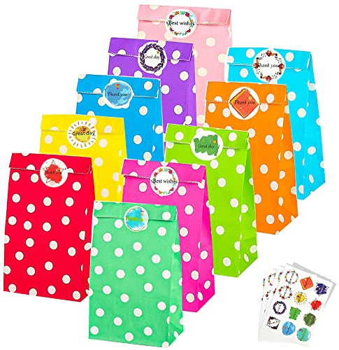 CHEPULA Papiertüten Bunt, 50 Stück Geschenktüten Kindergeburtstag Klein | 70g Kraftpapier, Mit 60 Aufkleber, Mitgebsel Tüten Kinder, Geburtstagstüten, Gift Bag Für Party, Geschenk, Geburtstag