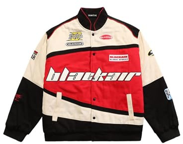 Vamtac College-Jacke für Herren, Baseballjacke, Bomberjacke aus Baumwolle, Vintage-Rennjacke, Streetwear, mit Tasche, Rot/Ausflug, einfarbig (Getaway Solids), XL