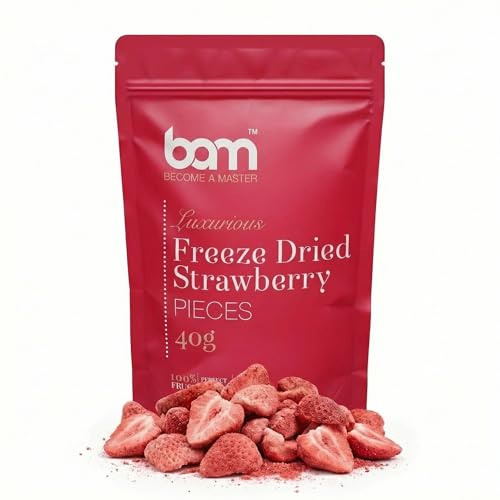 BAM Fresas Liofilizadas 40 g – Fruta Deshidratada Sin Azúcar – Snack Crujiente y Saludable – Sin Gluten
