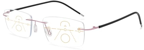 VEVESMUNDO Blaulichtfilter Gleitsichtbrille Lesebrille Randlos Titan Metall Ultraleicht Multifocus Progressive Anti Blaulicht Sehhilfe Lesehilfe Brillen für Herren Damen (1 Stück Roségold, 1.0)