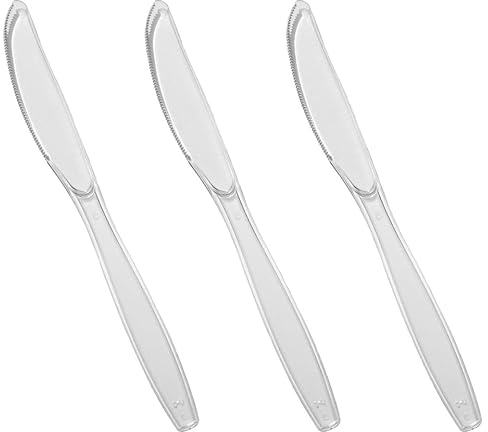Venuscello® 50 x Clear Knifes Plastic Cutlery Set - Reusable & Washable, Heavy Duty Cutlery, Long Tablespoon - Ideal for Birthday Parties & Camping