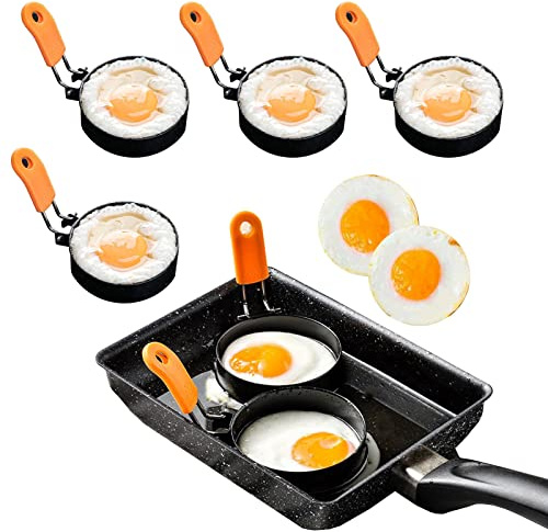 Egg Ring Poacher Cooker Holder Cups Mold for Frying Eggs, 4 Pack Round