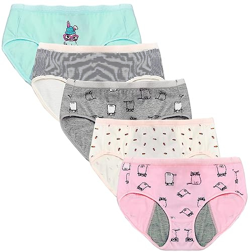 Bysion Teen Girls Cotton Menstrual Period Panties Soft Leak-proof Knickers Underwear for 8-18 Years Pack of 5