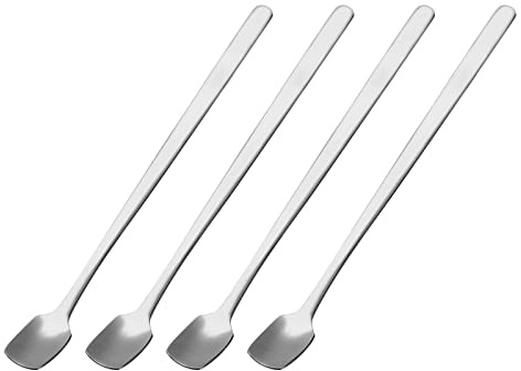 sourcing map Stainless Steel Stirring Spoon, 4Pcs 6-Inch Long Handle Spoon Mixing Stirring Square Spoons Coffee Spoons Cocktail Ice Cream Teaspoon for Party Bar Restaurant (Silver)