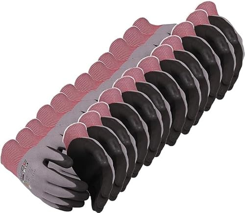 MediMuc Guide 580 - Guantes protectores de nitrilo (12 pares, parcialmente revestidos, talla 6), color gris