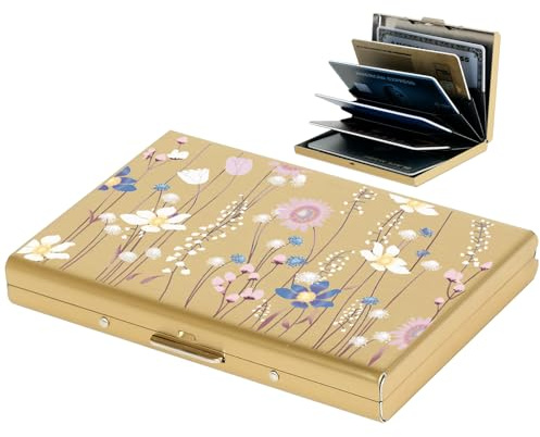 BONSYL® Kreditkartenetui, RFID Blockierung Schlankes Metall Kreditkartenetui Geldbörsen mit 6 Kartenfächer für Damen und Herren.(6 Karten/Gold/Blume)