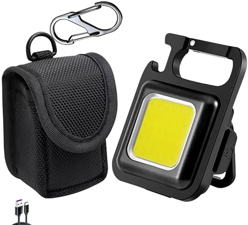 TradeProvider® Mini COB LED Flashlight 1000 Lumens, USB Rechargeable Torch with 4 Modes, Magnetic Base, Keychain & Carabiner, Belt Pouch, Bottle Opener – Compact Work, Outdoor & Emergency Light