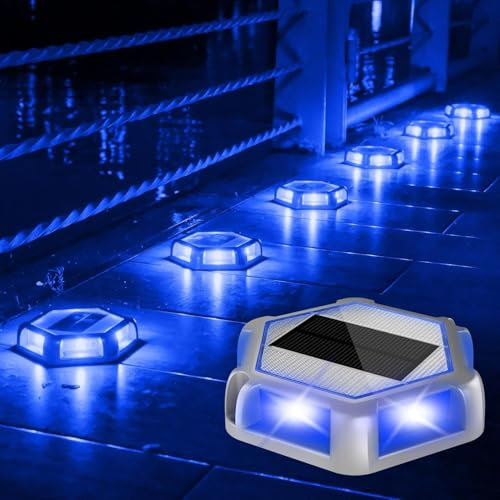 NATPOW Solar Decking Lights, Solar Ground Lights 4Pack Outdoor LED Driveway Light IP65 Waterproof Step Disk Lighting Solar Powered Path Light for Garden Lawn Pond Pathway Step Driveway(Blue)