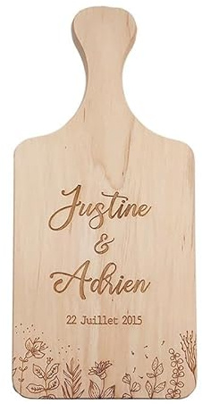 Ma Fabrique Perso - Planche Apéro En Bois - Prénoms et Date Fleurs - Personnalisable