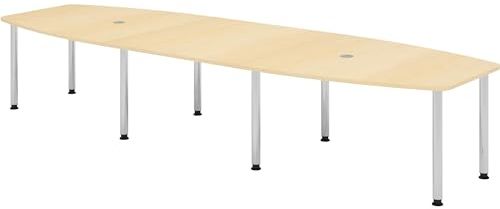 bümö Konferenztisch oval 400x130 cm in Ahorn, Tischfüße verchromt - Großer Besprechungstisch, Meetingtisch für 14 Personen, XXL-Tisch für Konferenzraum, Meeting & Besprechungsraum