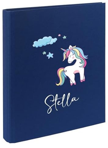 minimutz Zeugnismappe Kinder mit Name personalisiert - Dokumentenmappe Einhorn für Mädchen - Zeugnisordner Leinen zum Einsortieren (navy)