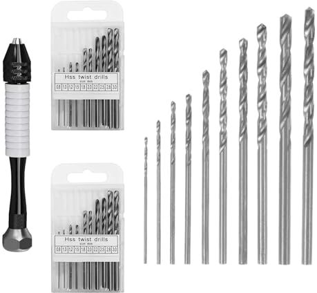 HUAZIZ Mini set di punte a mano, 20 pezzi, 0,8-3,0 mm, HSS Pin Vise, mini trapano, Set di punte elicoidali, Set di punte di precisione per legno, plastica, alluminio, PCB e resina colata