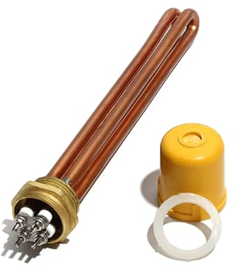 FULIMEI 1 Inch/DN25 Double U Immersion Water Heater Part 220V 3KW/6KW/9KW/12KW Copper Tube And Thread Electric Heating Element (Size : 220V, Color : 6KW 250mm Copper)