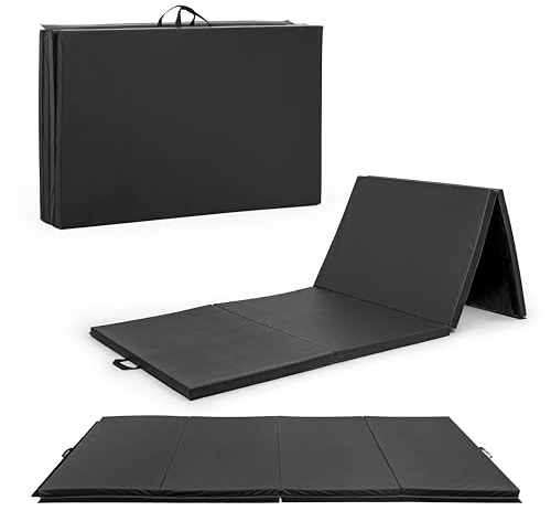 CAP Barbell Folding Exercise Mat – Durable, Anti-Tear, Thick Padding for Fitness, Aerobics, Gymnastics & Home Workouts. 10' x 4' x 2 thick BLACK 10P Free
