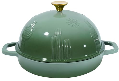 Flavehc Brotofen Gusseisen Brot Dutch Oven mit Cloche Deckel zum Brotbacken Grün Emaillierter Gusseisen Brotofen mit Kuppeldeckel für Sauerteig, 9,8 Zoll
