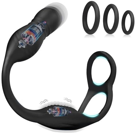 3-IN-1 Analvibratoren für Mann Anal Vibrator mit Stoßfunktion,Penis Vibrator mit Fernbedienung & 3 Cockringe Extrem Silikon und Doppel Penisring,Prostata Vibration Männer Analplug Analdilos Herren