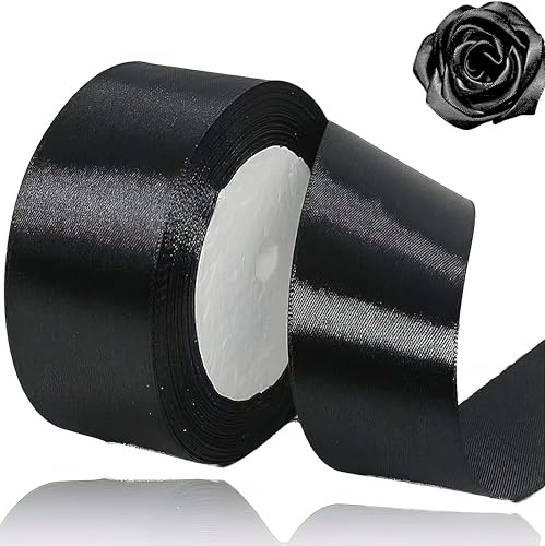 Geschenkband Schwarz 40 mm Breit,23 Meter Satinbänder Schwarz Stoff Schleifenband Kunsthandwerk,Hochzeitsdekoration, Weihnachten, Haarbögen, Blumensträuße, Geburtstag und Geschenkverpackung