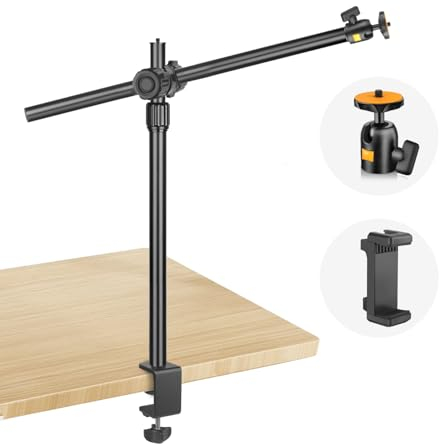 JEBUTU OS02 Trépied de Table pour Appareil Photo, 31-57 cm Réglable, Support de Table pour Appareil Photo, Trépied de Lumière avec Bras Flexible et tête Sphérique 1/4 pour Webcam en Direct Streaming