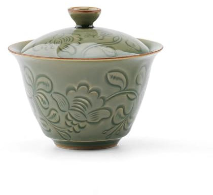 LIUBI Gaiwan de Loto celadón de 135 ml para sopera de té con Tapa, Juego de té Verde para Ceremonia del té de Kung fu, Tazas de café, Cuencos de té, chawan pequeño