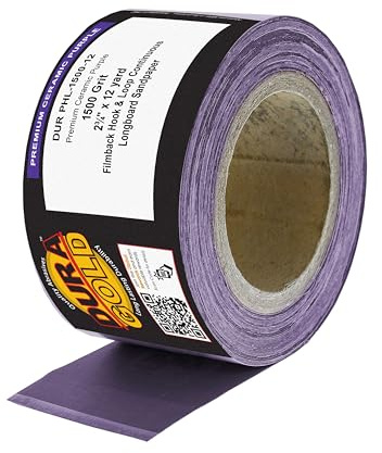 Dura-Gold Premium 1500 Grit Purple Film Ceramic Longboard Sandpaper, 2-3/4 Wide Continuous 12 Yard Roll - Hook & Loop Backing for Auto & Woodworking Air File Long Board Sanders, Hand Sanding Blocks