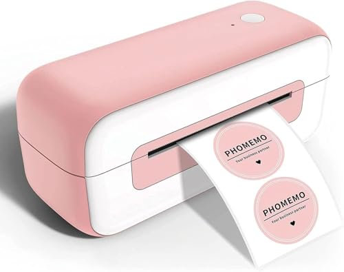 Phomemo Bluetooth DHL Etikettendrucker, Labeldrucker 4x6 Versandetiketten Drucker für Phone/PC, Etikettendrucker Bluetooth Label Printer für Amazon, Etsy, Shopify, Royal Mail, DHL, FedEx-Rosa