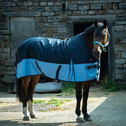 eQuitack Your Passion Is Our Mission Outdoor Winterdecke Turnout 100% Wasserdicht 600D Highneck 150G Fulling - Navy/Baby Blau 155cm