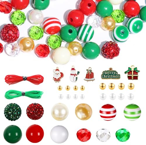 BLAESIFF 285 Stück Perlen Weihnachten Set, Weihnachts perlen Zum Basteln,10mm Lose Runde Perlen mit loch, Weihnachtens Deko für DIY Schmuck, Weihnachtsbäume, Kränze, Veranden