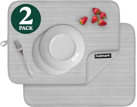 Cuisinart Dish Drying Mats for Kitchen Counter - (2) 18 x 24 Ultra Absorbent Dish Drying Mat XL - Foldable, Machine Washable, Fast Drying Dish Mat (Horizontal Stripes)