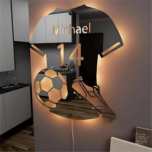 Gufacai Enseigne Lumineuse Personnalisable Football Led Miroir Lampe,Néon Personnalisé Prenom Enseigne Veilleuse Garcon Murale D'éclairage De Pièce Murale Noël Anniversaire Cadeau (37x42cm)