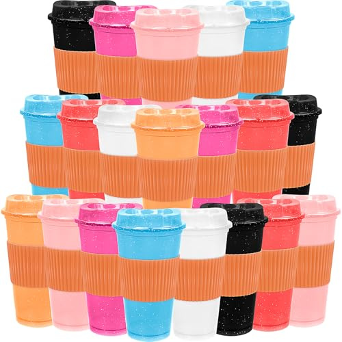MSYU 20 Pcs Reusable Coffee Cups with Lids 470 ml Plastic Tumblers Iced Coffee Cup Travel Mug for Adults and Women Kid Hot and Cold Drinks, Microwaveable (Glitter)
