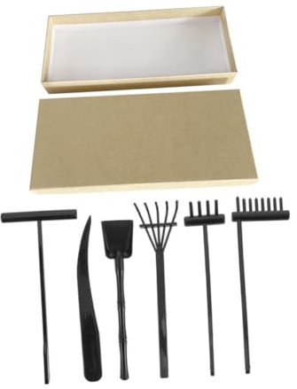 KONTONTY Zen Garden Rake Set for Desk Meditation 7pcs Sand Table Rakes Storage Box Decorative Zen Garden Tools for Home and Office Relaxation