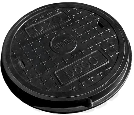 NATOTELA 500mm Round Fiberglass Sewer Hole Cover with Heavy Duty B125 Composite Load Holder with Reinforced Steel Corrosion Resistant Anti-Slip for Garden Edge