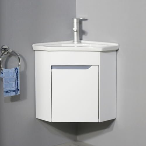 MYUYEE sinkCorner Bathroom Vanity Sink Combo for Small Space Wall Mounted Cabinet Set Design Toilet with Sink On Top Rv Vanity Hot & Cold Faucet,White-42cm/16.5in