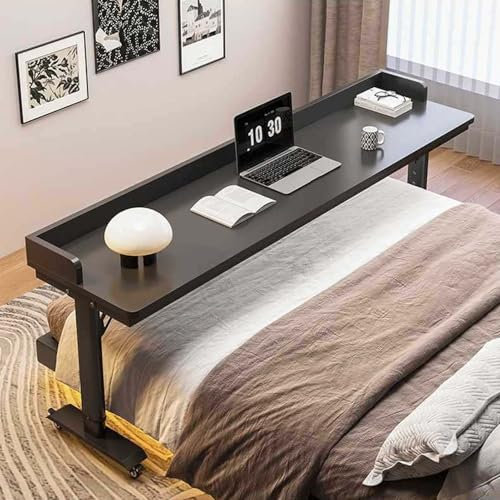 Höhenverstellbarer Überbetttisch mit Rollen für Laptop, Metallbein über dem Bett, mobiler Arbeitstisch, Innenstege im Lieferumfang enthalten, passend für Queen-Size-Betten, Schwarz, 180 cm