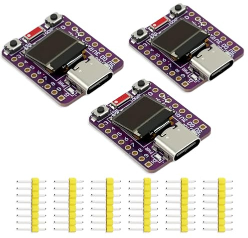 QIQIAZI Per scheda di sviluppo ESP32-C3 con display OLED da 0,42 pollici, per ESP32-C3 ESP Mini modulo supporta 2,4 G WiFi Bluetooth 4 MB Flash con porta USB di tipo C per lo sviluppo IoT (3 pezzi)