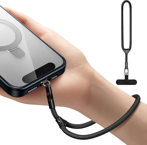 LunarCharm Dragonne pour Téléphone, lanière universelle ajustable pour la plupart des smartphones, cordon multifonctionnel avec attache en acier inoxydable, Noir