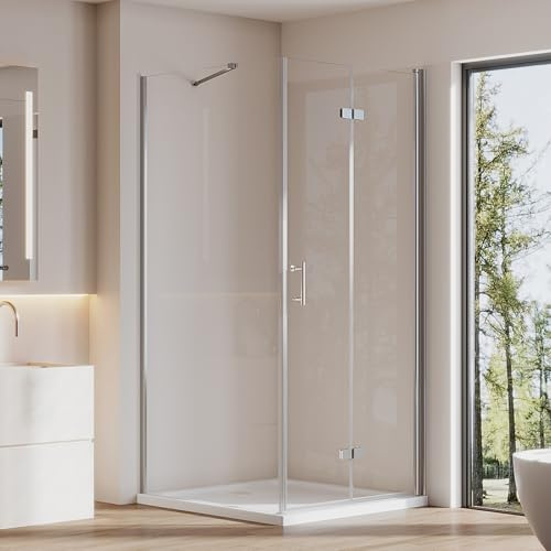 Cozynest Duschkabine 80x80x195cm Duschtür Falttür mit Seitenwand Eckdusche | Duschabtrennung mit Festem Seitenteil 6mm ESG-Sicherheitsglas Nano Beschichtung Hebe-Senk-Mechanismus Platzsparende