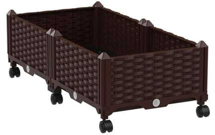 Jardinera con Ruedas, Jardinera de Exterior, bancales elevados de ratán para jardinería, bancales elevados con autorriego, para jardín, Patio, balcón y terraza.(2 Planter Box)