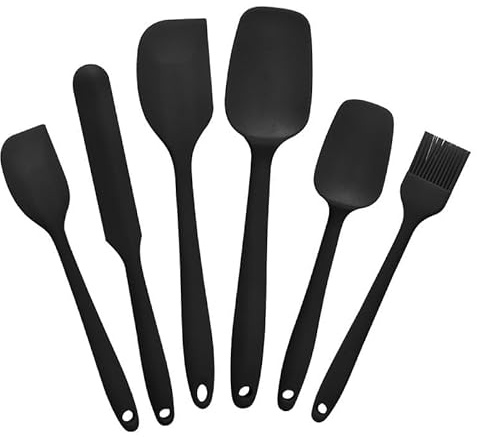 Silikon Spatel & Teigschaber Set, 6-teilig, 315℃ Hitzebeständig, Antihaft, Nahtloses Einteiliges Design, Professionelle Küchenutensilien für Kochen, Backen und Mischen, BPA-frei, Schwarz