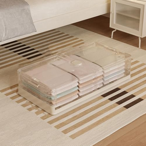 JUXDZISHW Rangement sous Le lit avec roulettes, boîtes de Rangement empilables sous Le lit, conteneurs de Rangement sous Le lit avec couvercles, boîte Pliable en Plastique pour vêtements,Clear,20cm