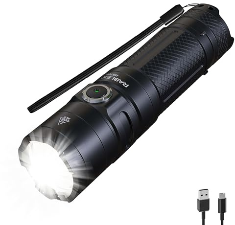RB707 LED Rechargeable Torch 4000 Lumens | Super Bright Flashlight with 5000mAh Battery, Zoomable 6 Light Modes, Tactical USB-C Taschenlampe for Camping, Hiking, Outdoor & Security [Energy Class A++]