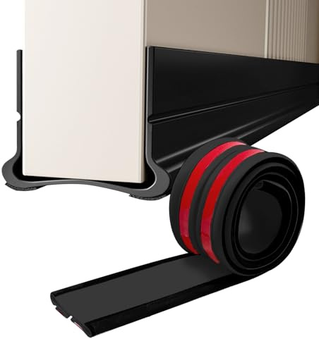 Bas de Porte 93cm Silicone, Bas de Porte Adhésif, Joint d'Étanchéité Anti Bruit et Courant d'Air, Isolation Phonique et Thermique pour Portes Intérieures, Barrière Anti Poussière et Insectes (Noir)