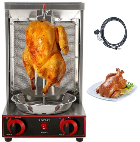 Horno asador vertical de gas, parrilla de carne de encimera con 2 quemadores y temperatura ajustable para pollo, doner kebab, carne giroscópica