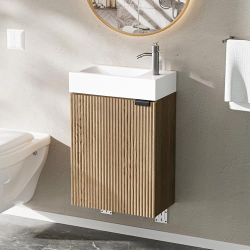 Ztexkee Badmöbel Set Waschtisch mit Unterschrank 40x22x58cm Unterschrank kleine Waschbecken mit Tür für Gäste WC Weiß und Hellgelb（Wasserhahn Nicht im Lieferumfang enthalten）
