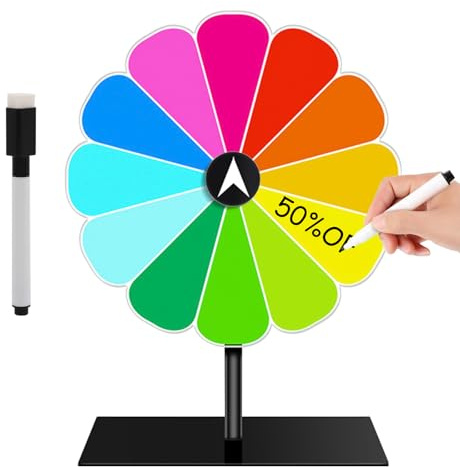 Kunaxku Glücksrad zum Drehen 20 cm 12 Farben Glücksrad Spielzeug mit trocken abwischbarem Marker und Ständer zum Selbstgestalten für Partys, Pubs, Messen und Karneval